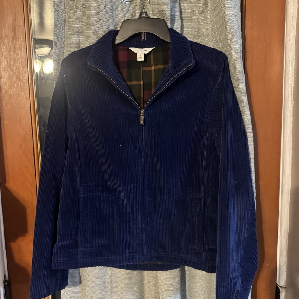 Vintage LL Bean‎ Jacket Women's Size Small Blue Corduroy Flannel Plaid Lined